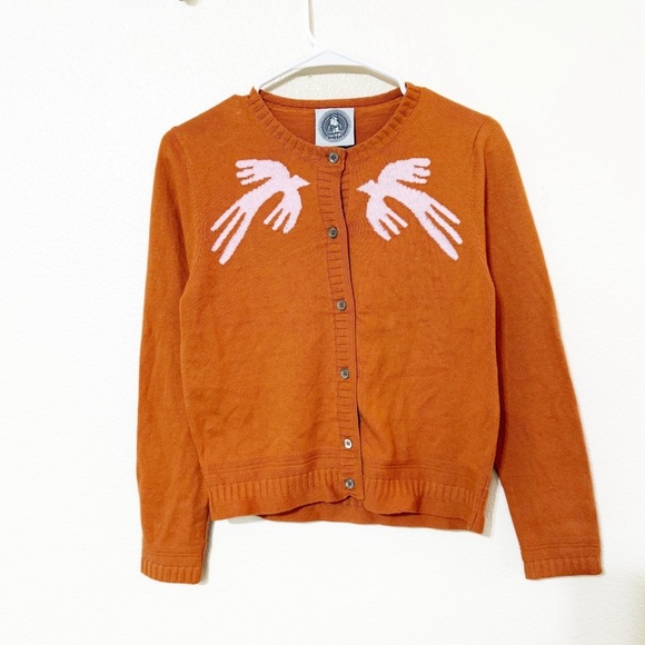 Happy Sheep SAMPLE Palm Print Cashmere Blend Orange Monkey Cardigan Sweater - Picture 4 of 6